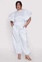 Womens Plus Nylon Parachute Pants, White,