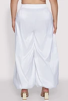 Womens Plus Nylon Parachute Pants, White,