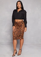 Womens Button Front Cropped Long Sleeve Shirt,