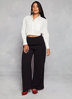 Womens Button Front Cropped Long Sleeve Shirt, White, Size L