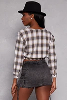 Womens Spoon Jeans Plaid Faux Wrap Crop Top, Multi, Size S