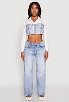 Womens Bustier Denim Illusion Graphic Cropped Shirt, Multi, Size XL