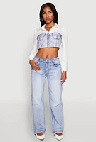Womens Bustier Denim Illusion Graphic Cropped Shirt, Multi, Size XL