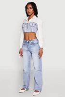 Womens Bustier Denim Illusion Graphic Cropped Shirt, Multi, Size XL