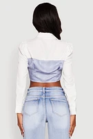 Womens Bustier Denim Illusion Graphic Cropped Shirt, Multi, Size XL