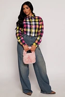 Womens VIP Plaid Drawstring Hem Crop Top, Multi, Size S