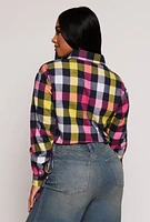 Womens VIP Plaid Drawstring Hem Crop Top, Multi, Size S