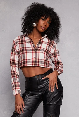 Womens Spoon Jeans Plaid Cropped Button Front Shirt, Multi,