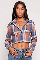 Womens Spoon Jeans Plaid Cropped Button Front Shirt,