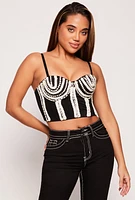 Womens Faux Pearl Studded Convertible Bustier Top, Black, Size M