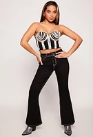 Womens Faux Pearl Studded Convertible Bustier Top, Black, Size M