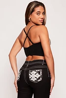Womens Faux Pearl Studded Convertible Bustier Top, Black, Size M