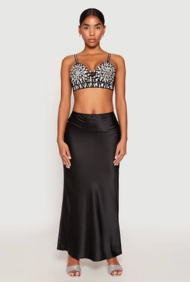 Womens Rhinestone Convertible Bustier Top, Black, Size S