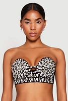 Womens Rhinestone Convertible Bustier Top, Black, Size L