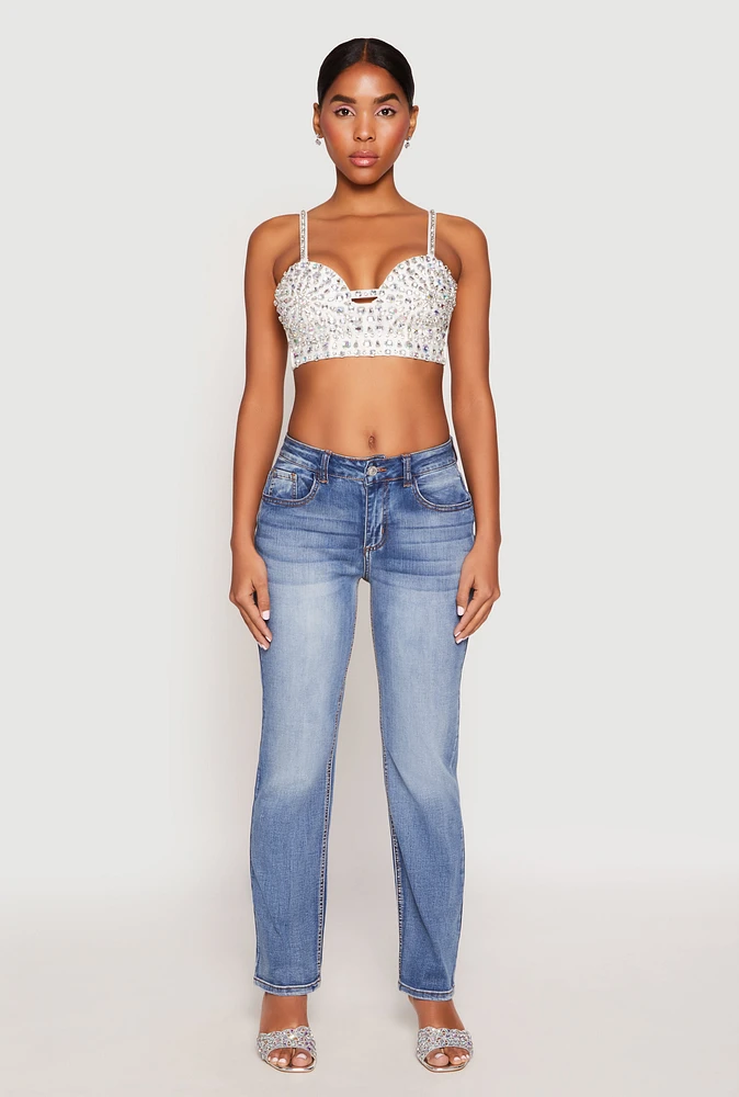 Womens Rhinestone Convertible Bustier Top, White, Size S