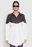 Womens Denim Detail Distressed Tunic Shirt, White, Size M