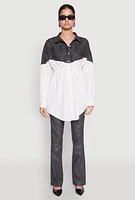 Womens Denim Detail Distressed Tunic Shirt, White, Size XL