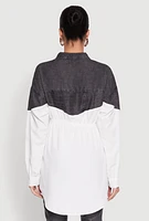 Womens Denim Detail Distressed Tunic Shirt, White, Size M