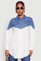 Womens Denim Detail Distressed Tunic Shirt, Multi, Size M