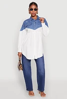 Womens Denim Detail Distressed Tunic Shirt, Multi, Size M