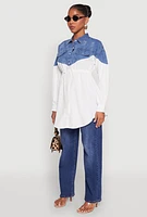 Womens Denim Detail Distressed Tunic Shirt, Multi, Size M