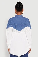 Womens Denim Detail Distressed Tunic Shirt, Multi, Size M
