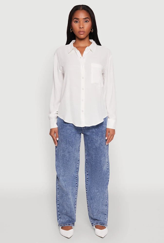Womens Iris Gauze Knit Button Front Shirt, White, Size M