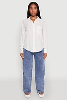 Womens Iris Gauze Knit Button Front Shirt, White, Size M