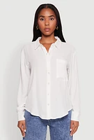 Womens Iris Gauze Knit Button Front Shirt, White, Size M