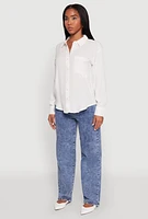 Womens Iris Gauze Knit Button Front Shirt, White, Size M