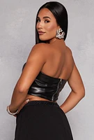 Womens Faux Leather Corset Tube Top,