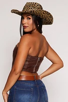 Womens Faux Leather Corset Tube Top, Brown, Size L