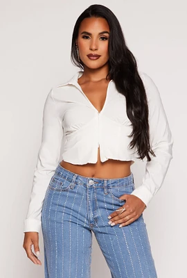 Womens Poplin Zip Front Corset Detail Shirt, White, Size S