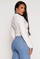 Womens Poplin Zip Front Corset Detail Shirt, White, Size S