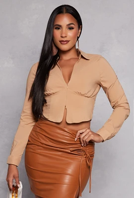 Womens Poplin Zip Front Corset Detail Shirt,