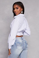 Womens Striped Belted Button Front Shirt, Blue, Size S