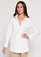 Womens Haute Monde Pleated Waist Button Front Shirt, White, Size S