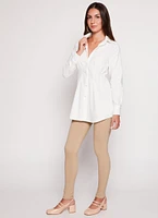 Womens Haute Monde Pleated Waist Button Front Shirt, White, Size S