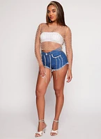 Womens Haute Monde Mesh Rhinestone Faux Pearl Top,