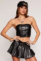 Womens Haute Monde Faux Leather Cropped Corset Top, Black, Size L