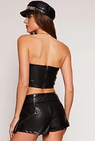 Womens Haute Monde Faux Leather Cropped Corset Top, Black, Size L
