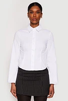 Womens Long Sleeve Button Front Shirt, White, Size S