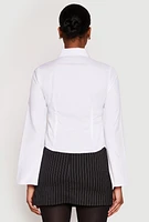 Womens Long Sleeve Button Front Shirt, White, Size S