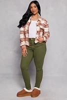 Womens Fleece Plaid Button Front Shacket,