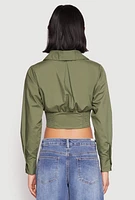Womens Smocked Waist Button Front Blouse, Green,