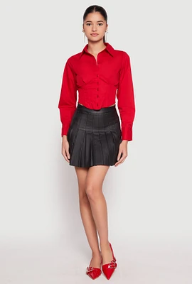 Womens Smocked Waist Button Front Blouse,