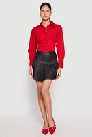 Womens Smocked Waist Button Front Blouse,