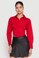 Womens Smocked Waist Button Front Blouse,