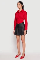 Womens Smocked Waist Button Front Blouse,