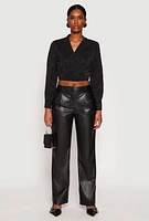 Womens Rhinestone Tie Front Top, Black, Size S